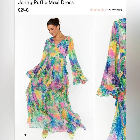 show me your mumu Jenny Ruffle Maxi Dress Small Vibrant colorful chiffon - Picture 3 of 8